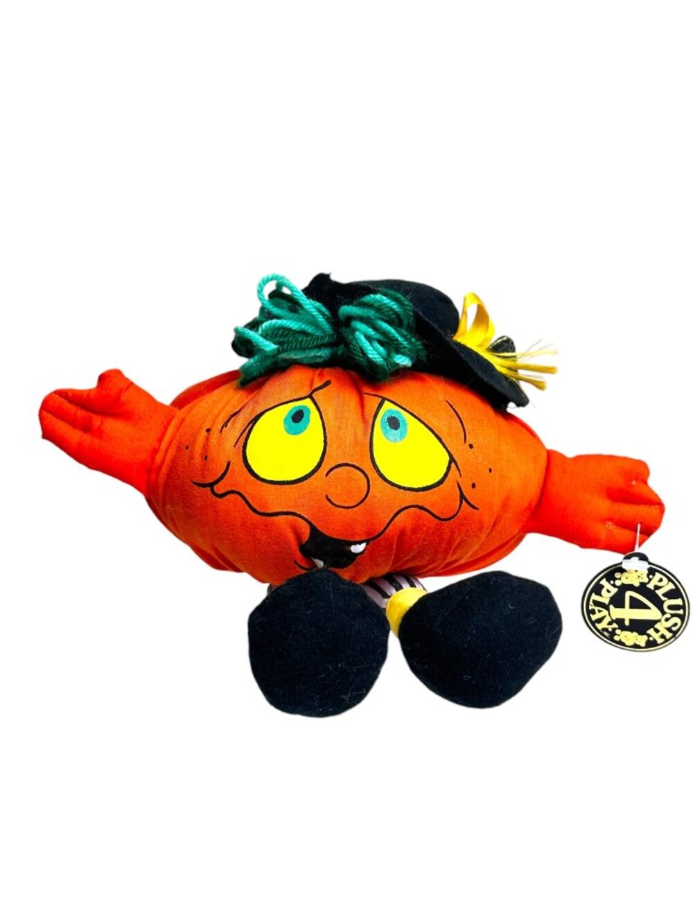 Halloween Pumpkin Plush Toy With Hat Striped Legs & Bow Tie By Plush 4 Play Inc